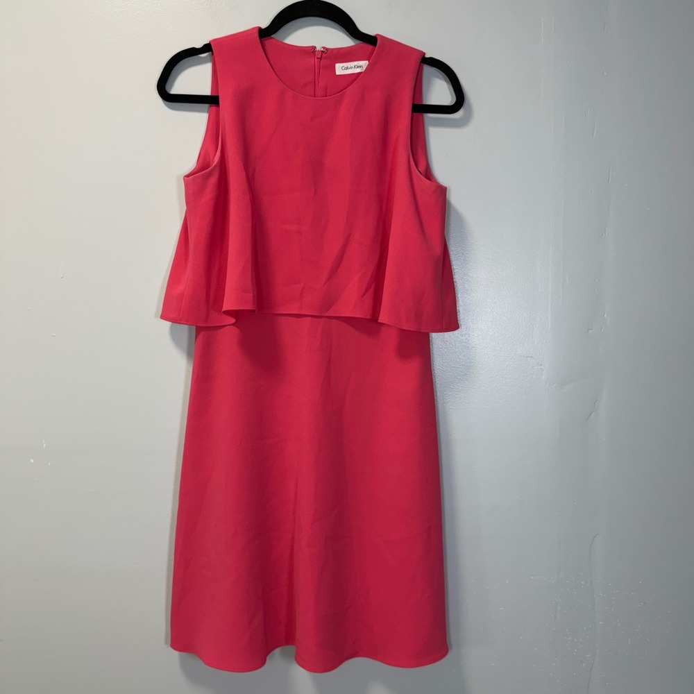 Calvin Klein Pink Sleeveless Flouncy Tiered Sheath Dress RN 54163